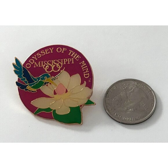Odyssey Of The Mind Mississippi Enamel Pin Hummingbird Flower OM OotM - Picture 2 of 3
